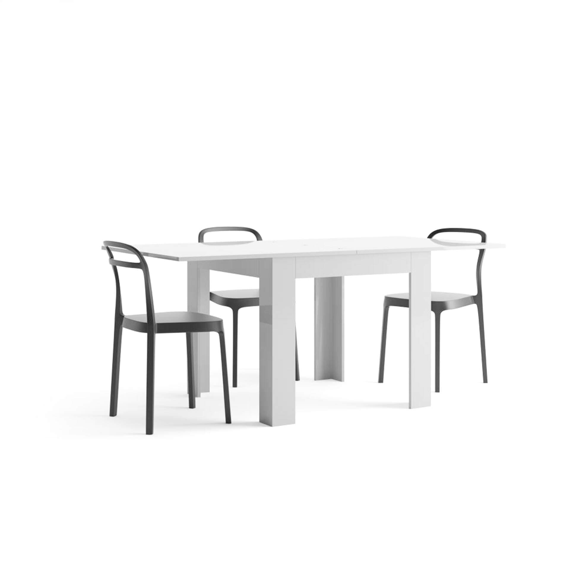 Square extendable Dining Table, Eldorado, 35.4(70.9) x35.4 in, Glossy White, Made in Italy