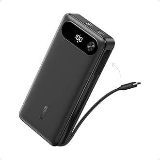Power Bank, 20,000mAh Travel Essential Portable Charger with Built-in USB-C Cable, 3-Port 87W Max Fast Charging Battery Pack, for MacBook, iPhone 16/15 Series, Samsung, Switch, and More