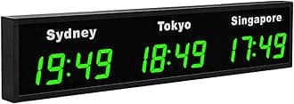 World Time Zones Clock, LED Digital Multiple Time Zones Clock, 3/4/5 Cities World Time Wall Clock, for Hotels/Enterprises/airports,3City-Green