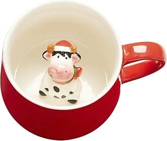 Christmas Cow Ceramic Cup Hidden 3D Animal Inside Mug,12 oz Cute Cartoon Handmade Figurine Mugs,Christmas Birthday Surprise for Friends Family or Kids (Christmas Cow)