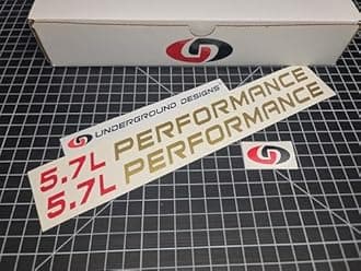5.7L Performance Decals (2-Pack) Hemi V8 Hood Fender Racing Stickers Fits 2005+ Challenger Charger Ram Durango R/T 300C (Metallic Gold & Red, 3/4" H x 11.5" L)