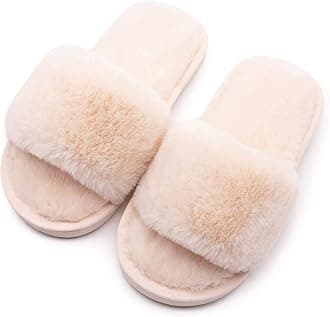 Boys Girls Fuzzy House Slippers Cute Comfy Faux Fur Slip On Fluffy Plush Open Toe Home Slides for Kids Indoor Outdoor Warm Shoes