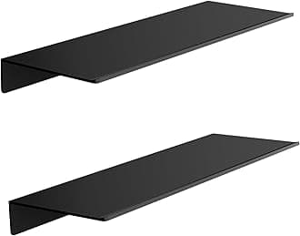 Black Metal Wall Shelves, 15.7" (W), No Drilling, Adhesive Floating Wall Shelf for Living Room, Bedroom, Bathroom, Aluminium Shower Caddy (2 PCS)