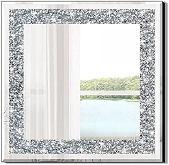 qmdecor Crystal Crush Diamond Sparkly Square Silver Mirror for Wall Decoration 20x20x1 inch Wall Hang Frameless Bling Stylish Gorgeous Glam Mirror Vanity Home Decor.