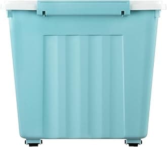 Cetomo 55L*3 Storage Boxes with Wheels, Plastic Storage Box with Lid, Latching Buckles, Click Closure, Stackable, Nesting, Durable Organizer for Home Office Clothes, Blue, 55L-3 Pack