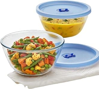 Borosil - Glass Mixing Bowl with lid - Set of 2, 500 ml+1.3 L, Oven and Microwave Safe