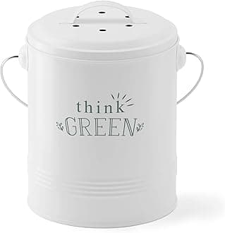 Barnyard Designs Compost Bin for Kitchen Counter - 1.2 Gallon Countertop Composter with Extra Smell-Absorbing Filters and Inner Bucket for Easy Cleaning - Food Waste Bin for Kitchen with Lid (White)