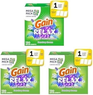 Gain Dryer Sheets Relax | Dewdrop Dream | Static Fighting | Super Sized | 130 Count, Pack of 3