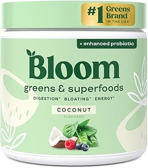 Bloom Nutrition Green Superfood | Super Greens Powder Juice & Smoothie Mix | Complete Whole Foods (Organic Spirulina, Chlorella, Wheat Grass), Probiotics, Digestive Enzymes, & Antioxidants (Coconut)