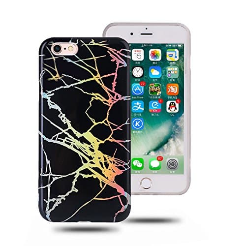Laser iPhone 6 Plus Case,Swishly New Black Holo Chrome Marble Design Colorful Lines Sparking Shiny Flexible Glossy Soft Rubber TPU Case for iPhone 6 Plus & iPhone 6S Plus