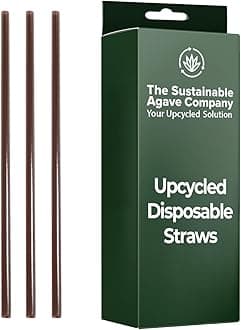 Sustainable Agave Co - Agave Fiber Unwrapped Drinking Straws - 100 Count - Biodegradable, Plant-Based, Made With Upcycled Materials, Reusable - Brown, Regular, 8"