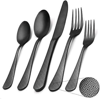 Matte Black Silverware Set,SHARECOOK Satin Finish 20-Piece Stainless Steel Flatware Set,Kitchen Utensil Set Service for 4,Tableware Cutlery Set for Home and Restaurant, Dishwasher Safe 40-Piece Black