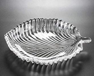 Small Beautiful Leaf Shape Glass Tray Plate for Serving | Useful for Diwali Home Decoration, Living Room | Best for Dry Fruits, Fruits, Snacks, Sweets, Chocolates (Pack of 1) (Leaf)