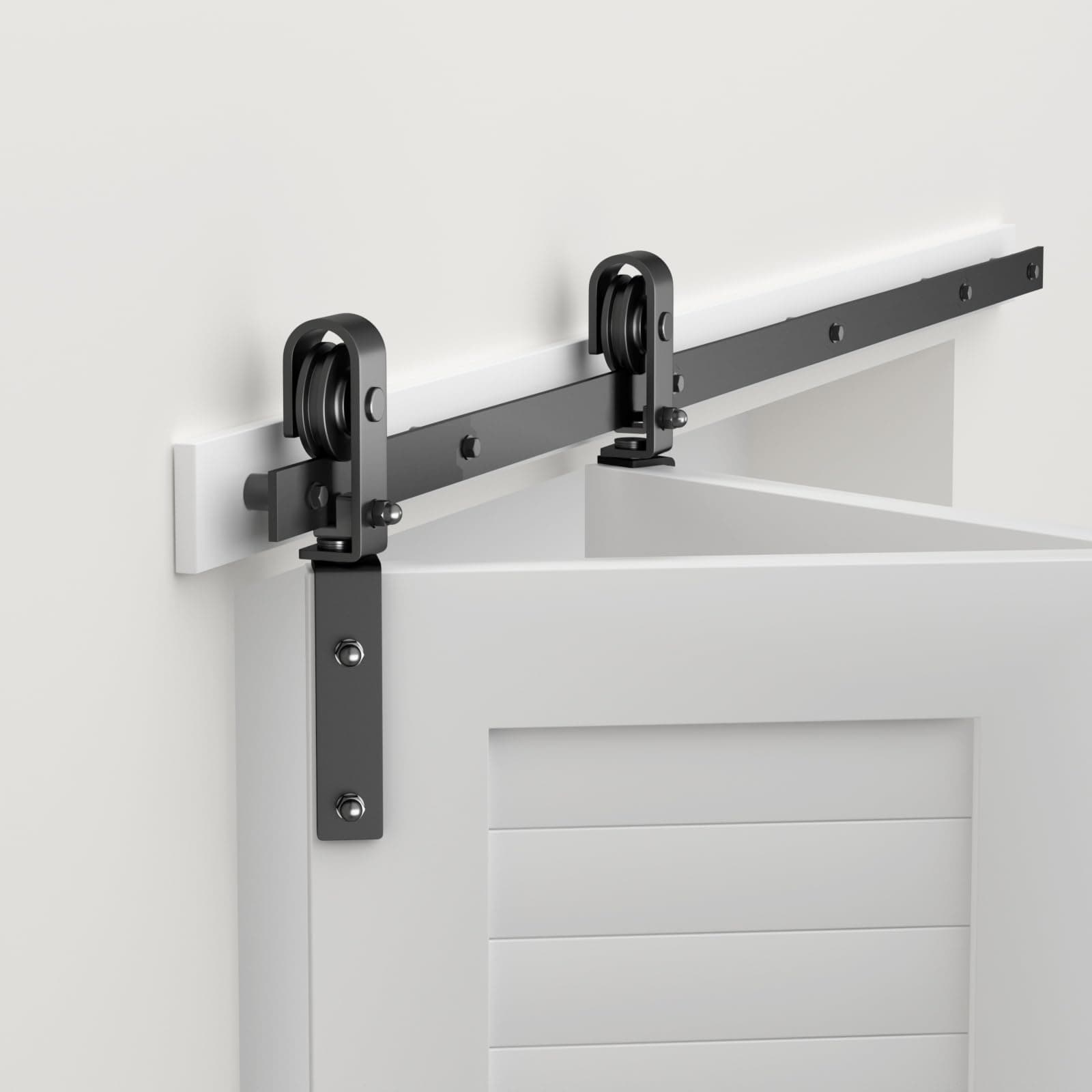 2.5FT/76CM Bi-Folding Sliding Barn Door Hardware Track Kit for Double 35cm Wide Bifold Doors, Side Mounted Black Roller Hanger