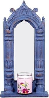 Imperial Wooden Rectangular Wall Hanging Jharokha Wall Mount Framed Mirror for Living Room, Bedroom, Home Decor (45x25x8 cms)