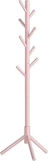 VASAGLE Solid Wood Coat Rack, Free Standing Tree-Shaped Coat Rack with 8 Hooks, 3 Height Options, for Clothes, Hats, Bags, Living Room, Bedroom, Home Office, Jelly Pink URCR004R01