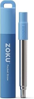 ZOKU Reusable Metal Straw with Case for Travel, Blue - Collapsible Stainless Steel Drinking Straw with Silicone Tip and Cleaner Brush, Ideal for Key Chains, Pockets, Purses