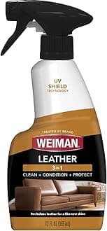 Weiman Leather Cleaner & Conditioner - Gentle Formula Cleans, Conditions and Restores Leather and Vinyl Surfaces – UV Protectants Help Prevent Cracking or Fading of Leather Sofas, Car Interiors, Shoes, Purses and More - 12 fl. oz.