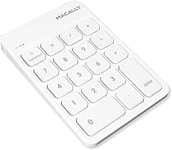 Macally Wireless Bluetooth Numeric Keypad for Laptop, Apple, Mac, iMac, MacBook Pro/Air, Ipad, Windows PC, Tablet, or Desktop Computer - Rechargeable 18 Key Bluetooth Number Pad - White