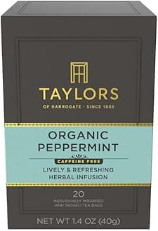 Taylors of Harrogate Organic Peppermint, Herbal Tea, Individually Wrapped Bags, 20 Count (Pack of 1), Clean, Pure and Refreshing, Caffeine-Free, Enjoy Hot or Iced, 20 Teabags