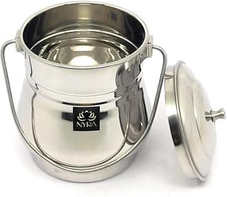 NYRA® Stainless Steel Milk Pot/Container with lid | Flat Bottom dolu for ghee, Oil, Curd, Grains, pulses | dolchi for Milk (1.3 Cylindrical, 1, Stainless Steel Multipurpose Container)
