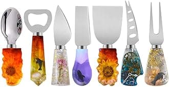 7PCs Safety Stainless Steel Tableware Set Accessories(Fork, Knife, Cutlery Shovel, Spatula, Serrated Knife, Bottle Opener, Spoon) for Modern Cutlery Handles Epoxy Resin Silicone Mold