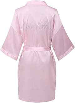 Joy BridalcWomen's Satin Kimono Robe for Bridesmaid and Bride Wedding Getting Ready Kimono with Rhinestones Dressing Gown