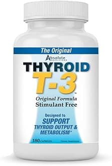 Absolute Nutrition Thyroid T-3 Radical Metabolic Booster, Energy & Focus Unflavored Thyroid Support Formula Capsules, Natural Metabolism Booster, Support Healthy Thyroid Function, 180 Capsules