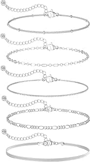 Silver Plated Bracelets for Women, Dainty Silver Bracelets for Women Set Bracelet Stack Waterproof Jewelry for Women Trendy Minimalist Simple Small Thin Bracelet Set for Women Teen Gift