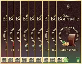 Bournville 80 grams 50% Dark (3 Units) + Bournville Cranberry 80 grams (3 Units) + Bournville Raisin & Nut 80 grams (3 Units) Pack of 9 Bars (9 x 80 grams)