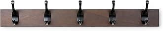 Amazon Basics Wood Wall Mounted Modern Coat Rack, Single Pack, 5 Hook, 57 cm, Walnut