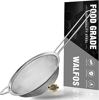Walfos Fine Mesh Strainers, Premium Stainless Steel Colanders and Sifters, with Reinforced Frame and Sturdy Handle, Perfect for Sift, Strain, Drain and Rinse Vegetables, Pastas and Tea（4.7")