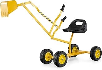 Costzon Kids Ride On Digger, 360° Seat Rotatable Excavator Crane Toy for Sand, Dirt, Snow, Heavy Duty Steel Beach Sandbox Sit on Digger for Boys Girls Outdoor Play (with Wheels)