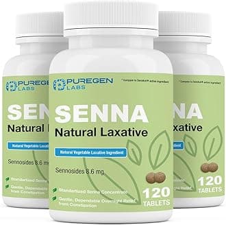 Puregen Labs Senna 8.6 mg Tablets (120 Count) – Natural Sennosides Vegetable Laxative for Constipation, Bloating, Gas, Irregularity Relief