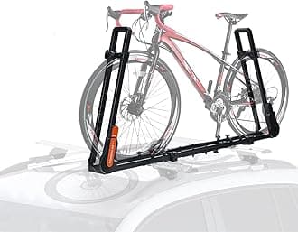 TOOENJOY Roof Mount Bicycle Car Rack, Upright Bike Rooftop Mount Rack with Dual Load Arm & Safe Ratchet Lock,Only for Movable Crossbar