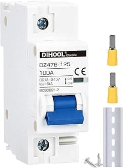 DC Circuit Breaker dz47 1P 100Amp 12V 24V 36V 48V DC MCB Short Circuit Protection Disconnect Switch Isolator for Solar Panel Battery UPS Inverter Photovoltaic PV System