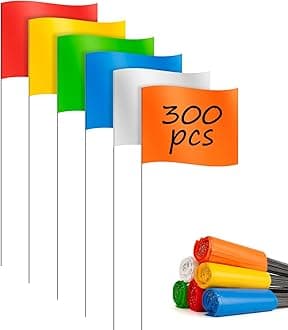 IKAYAS 300 Pack Marking Flags Marker Flags for Lawn, 4 * 5 Inch PVC Small Yard Flags Stake Flags on 15 inch Steel Wire, Lawn Flags, Yard Flags, Garden Flags, 6Colors