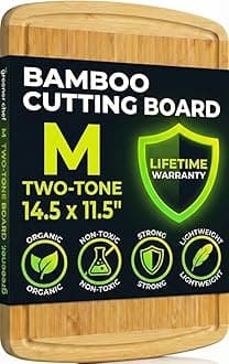 Greener Chef Bamboo Cutting Board - Lifetime Replacement Cutting Boards for Kitchen - Organic Wood Butcher Block and Wooden Carving Board for Meat and Chopping Vegetables - Medium