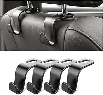 Car Back Seat Headrest Hooks, 4 Pack Black Stylish Back Seat Hanger for Car Handbag Clothes Coats Grocery Bags, Car Interior Accessories