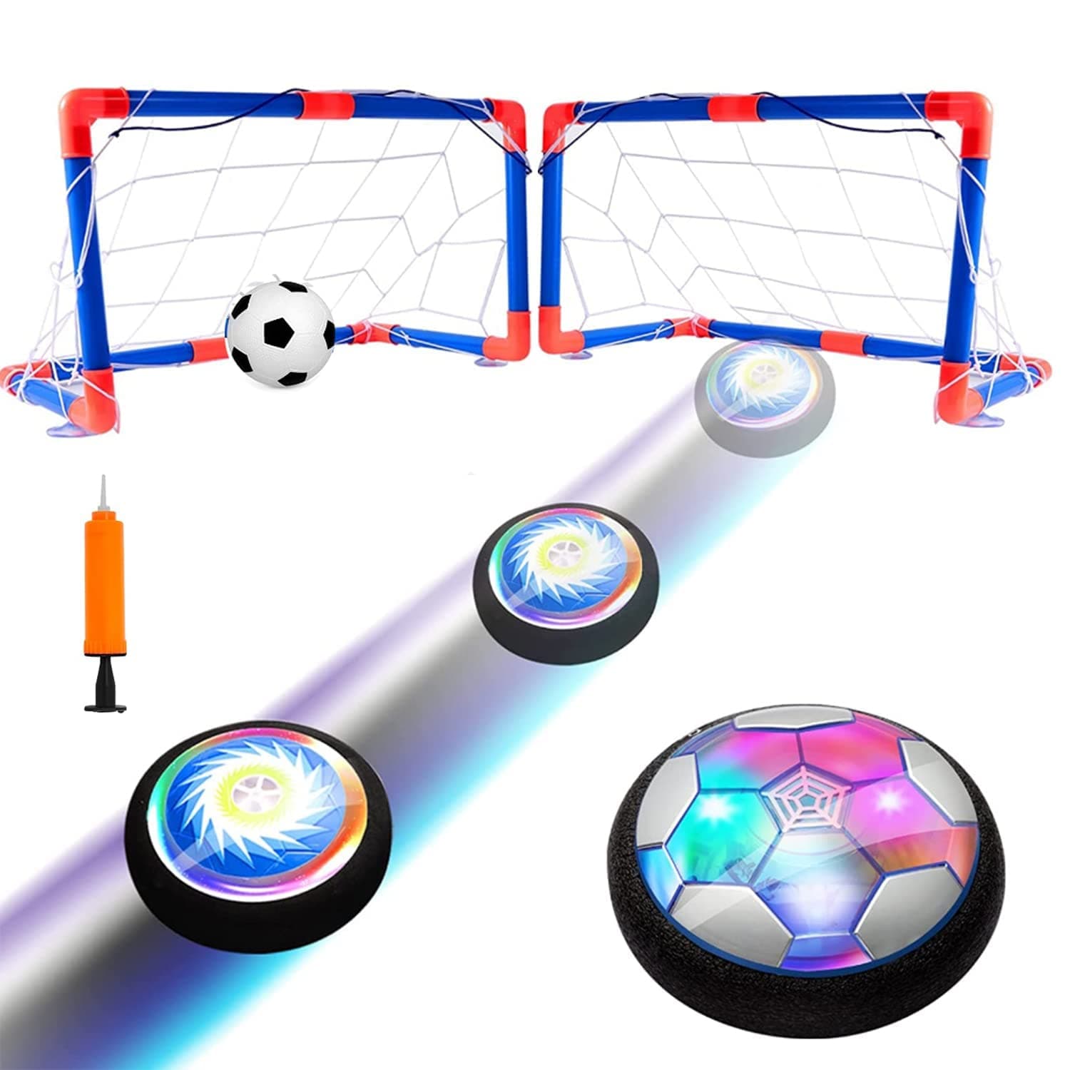 Beauenty Hover Soccer Ball Set with 2 Goals, Air Soccer with LED Light, USB Charge Floating Soccer Ball with Foam Bumper for Indoor Outdoor Sports Ball Game, Football Toy for Kid Best Gift (A)