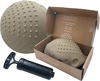 Edushape Texture-iffic Sensory Ball for Baby - 7" Deflated with Pump - Boho Chic Olive Color - Enhances Gross Motor Skills for Kids