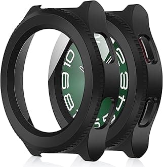 Amizee 2 Pack Screen Protector Case Compatible with Samsung Galaxy Watch 6 Case 43mm, with Built-in Screen Protector Hard PC Ultra Thin Anti-Scratch Protective Cover (Black/Clear)