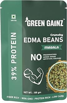 Green Gainz Roasted Edamame Masala Flavour 100gm | 100% Veg High Protein Snack | No Added Sugar | Non-GMO | Rich in Fiber | No Gluten