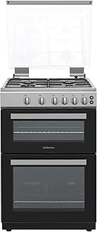 Statesman GDL60S Double Oven Gas Cooker with Glass Lid & Closed Door Grilling, 4 Gas Burners, 60cm Wide, Silver