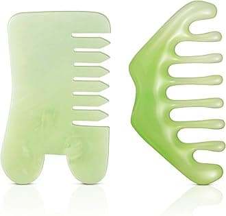 Geiserailie 2 Pcs Jade Combs Esthetician Supplies Massage Stone Hair Gua Sha Scraping Scalp Comb Facial Massage Tool Handheld Head Tools Head Caring Therapy Mother's Day for Women(Mixed Style)