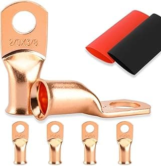 4PCS Battery Cable Ends, 2/0 Gauge Wire Connectors 3/8 Copper Wire Lugs, Bare Copper Eyelets with Heat Shrink Tubing by HOUSUN