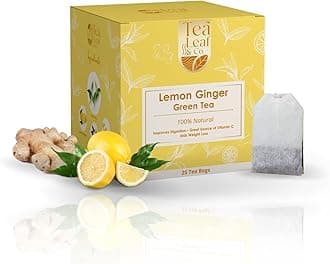 Tea Leaf & Co. Lemon Ginger Green Tea | Immunity Booster with Natural Lemongrass & Ginger | Detox & Digestion Support | Refreshing Flavour Green Tea | Farm Fresh & Pure 25 Green Tea Bags