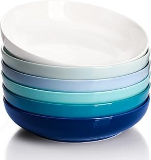 Pasta Bowls, 22 Ounce Salad Serving Bowls Set of 6, 7.6 Inch Porcelain Plates for Serving Dinner, Salad - Microwave Dishwasher Safe, Cool Assorted Colors