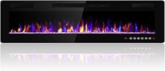 68 inches Electric Fireplace Recessed and Wall Mounted Heater and Linear Fireplace, with Timer, Remote Control, Adjustable Flame Color, 750w/1500w, Black