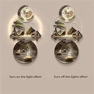 Modern 3D Wall Art Sculpture with LED Light, Plug-in Clock Home Decor, UV Engraved Wall Hanging for Bedroom, Living Room, Apartment(C,19.7"x39.4")